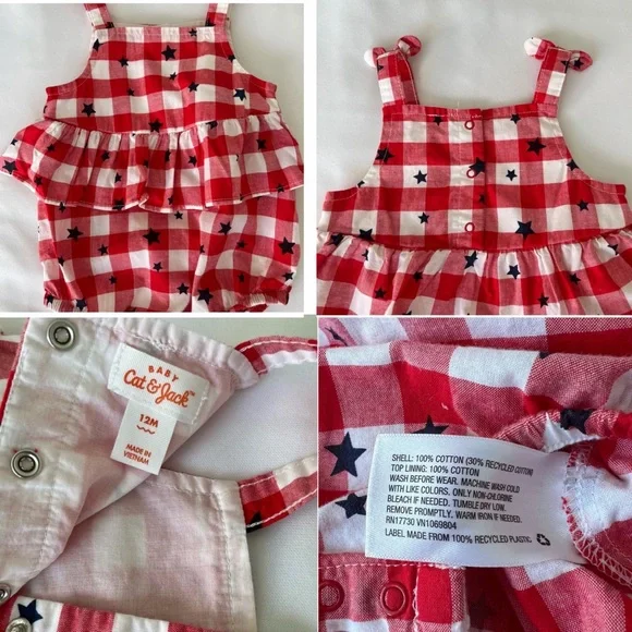 Cat & Jack Baby 12M Red Gingham Star Romper - Picture 13 of 13